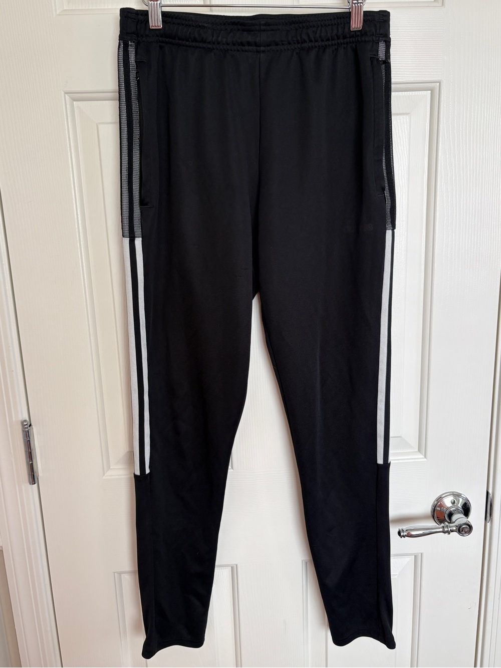 Adidas Black Track Pants w/ White Stripes & Mesh Panels
